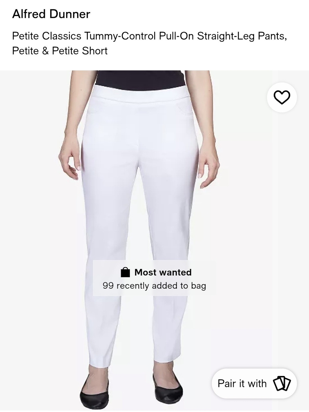 Alfred Dunner White Petite Pull-On Straight Leg Pants
